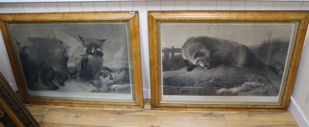 Thomas Landseer after Edwin Landseer, pair of engravings, Just Caught and Not Caught Yet, 60 x 87cm